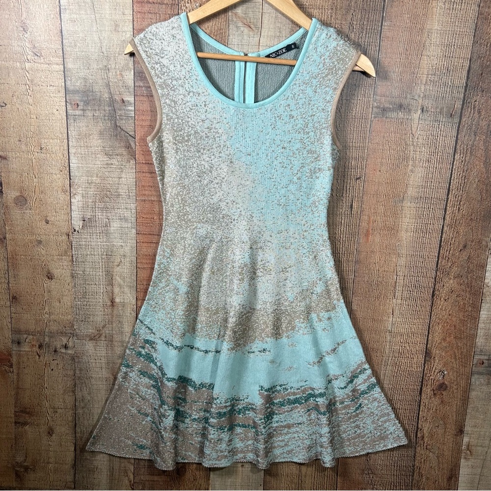 Nic Zoe Sleeveless PP Knit Dress Fit And Flare Abstract Metallic Ombre Midi